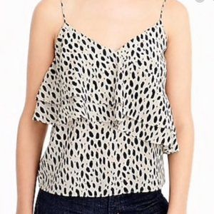 J.Crew White Leopard Silk Ruffle Tank Top Blouse